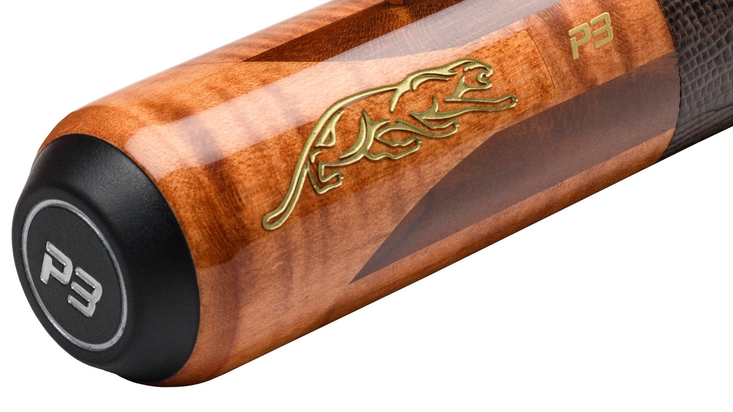 Predator P3 Aura Golden Stained Curly Maple & Bocote Pool Cue - Lizard Grain Leather Wrap